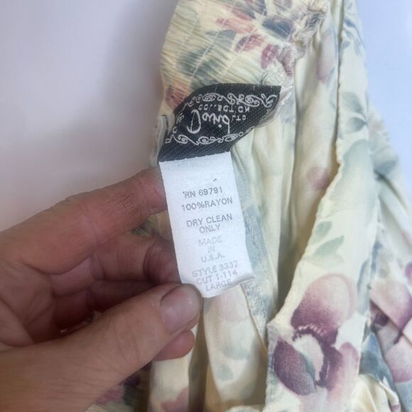 Lee David Vintage Cream Floral Cottage Core Midi Skirt Rayon Twee Coquette Sz LG - Picture 7 of 8